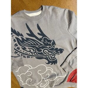 Blind Rooster Dragon Crewneck Sweatshirt Small All Over Print Asian Y2K